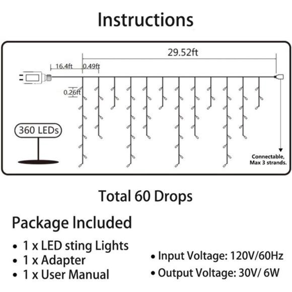 Christmas Icicle Lights Outdoor, 360 LED 29.5ft Fairy Icicle String Lights - Picture 3 of 7